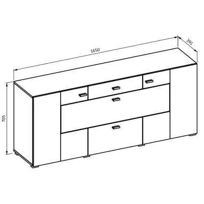 Široká kombinovaná komoda NIKOL - černý onyx / dub wotan