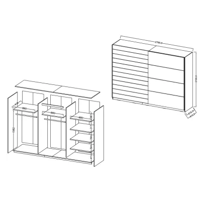 Šatní skříň s posuvnými dveřmi SARA - 270 cm, bílá / dub beaufort