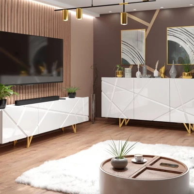 Obývací sestava ROANA - bílá / lesklá bílá