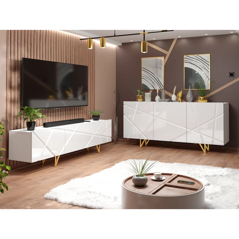 Obývací sestava ROANA - bílá / lesklá bílá