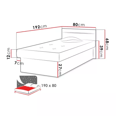 Dětská válenda s úložným prostorem 80x190 SENOMA 2 - jasan tmavý / modrá