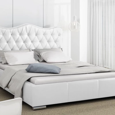 Čalouněná manželská postel 180x200 SALVADORA - bílá ekokůže