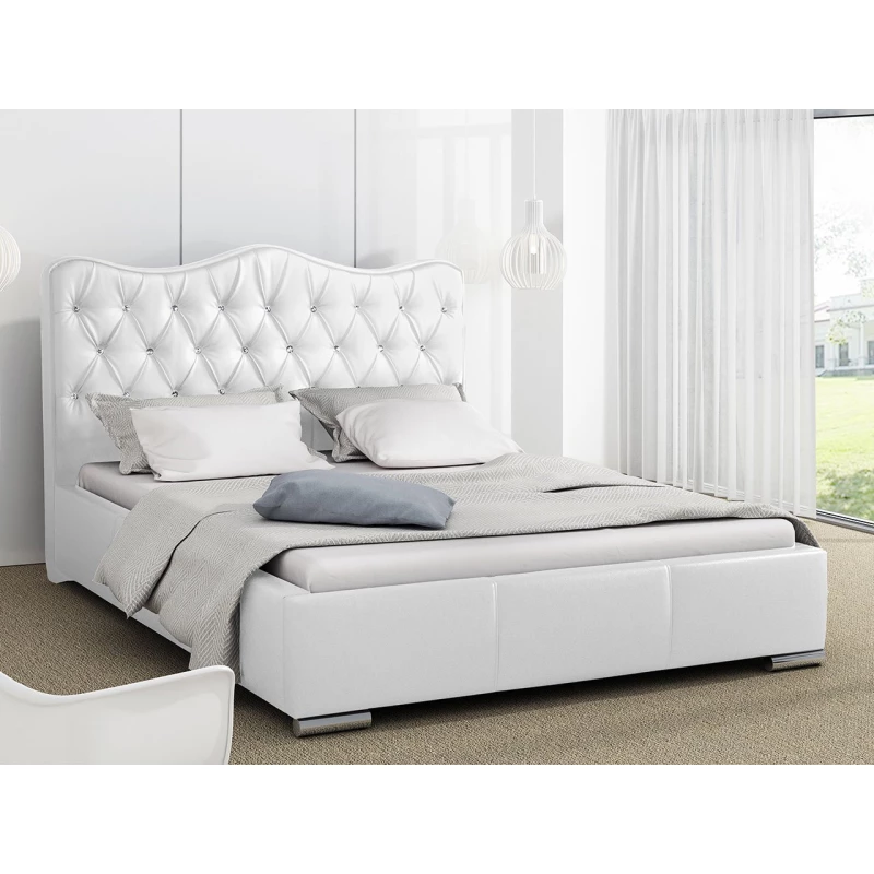 Čalouněná manželská postel 140x200 SALVADORA - bílá ekokůže