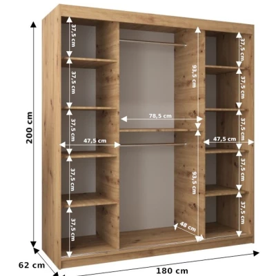 Šatní skříň EMA - šířka 180 cm, dub sonoma