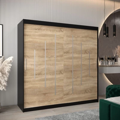 Šatní skříň ERIKA - šířka 200 cm, černá / dub sonoma