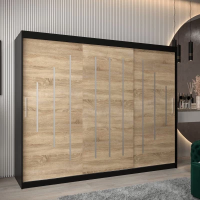 Šatní skříň ESTER - šířka 250 cm, černá / dub sonoma