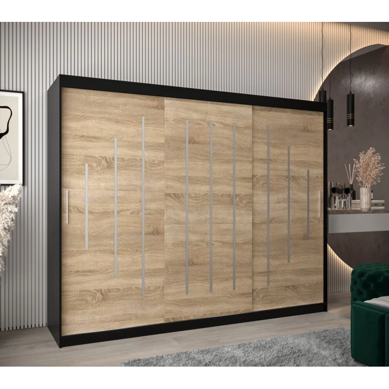 Šatní skříň ESTER - šířka 250 cm, černá / dub sonoma