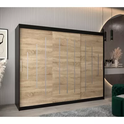 Šatní skříň ESTER - šířka 250 cm, černá / dub sonoma