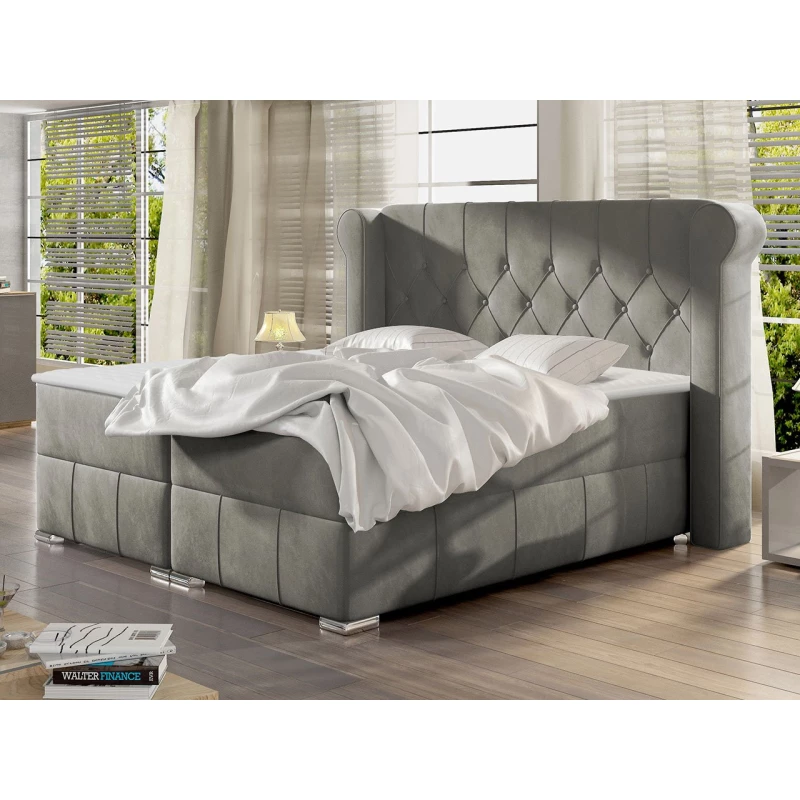 Hotelová dvojlůžková postel 140x200 RUFIO - šedá + topper ZDARMA