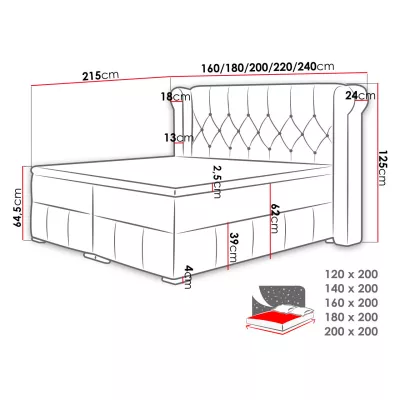 Hotelová dvojlůžková postel 160x200 RUFIO - šedá + topper ZDARMA