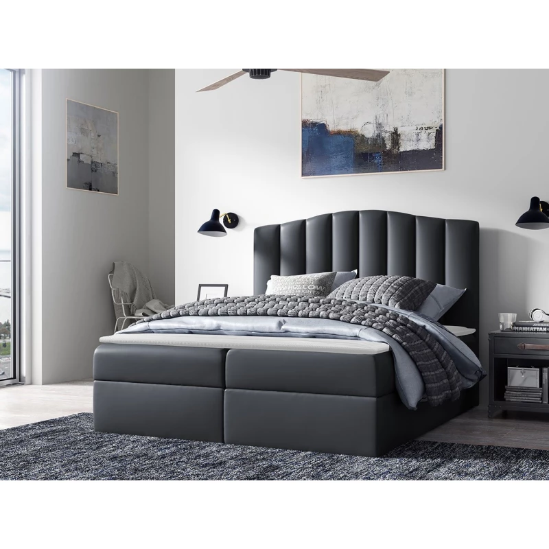 Boxspringová manželská postel 160x200 REYA - šedá ekokůže + topper ZDARMA
