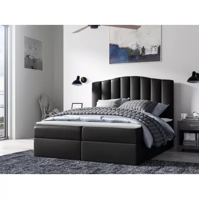 Boxspringová manželská postel 160x200 REYA - černá ekokůže + topper ZDARMA