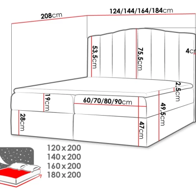 Boxspringová manželská postel 180x200 REYA - černá ekokůže + topper ZDARMA