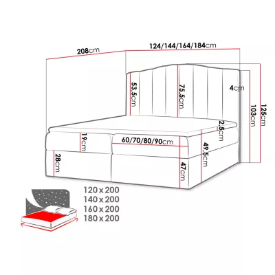 Boxspringová manželská postel 180x200 REYA - černá ekokůže + topper ZDARMA