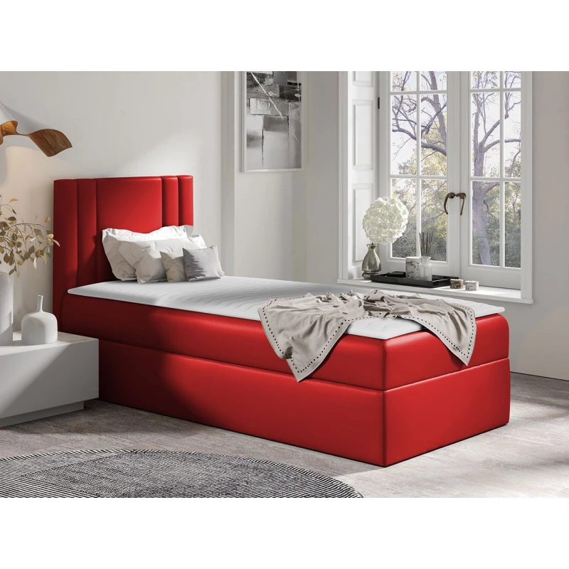 Americká jednolůžková postel 90x200 VITORIA MINI - červená ekokůže, pravé provedení + topper ZDARMA