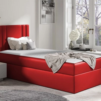 Americká jednolůžková postel 100x200 VITORIA MINI - červená ekokůže, pravé provedení + topper ZDARMA