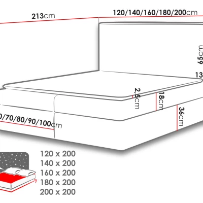 Kontinentální dvoulůžková postel 200x200 MARICELA - šedá + topper ZDARMA