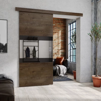 Posuvné interiérové dveře se zrcadlem OLIVERIO - 90 cm, jasan