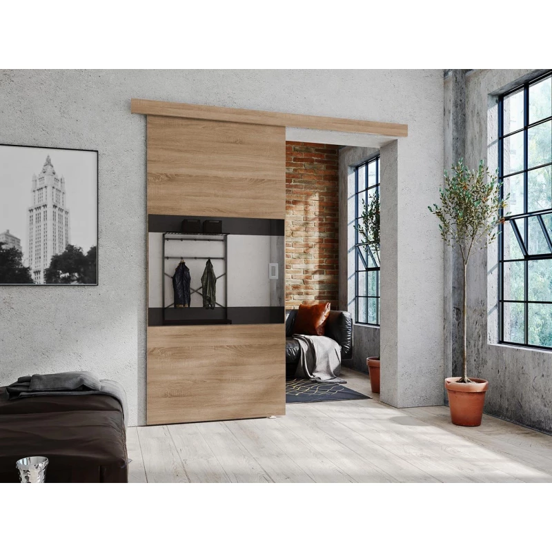 Posuvné interiérové dveře se zrcadlem OLIVERIO - 100 cm, dub sonoma