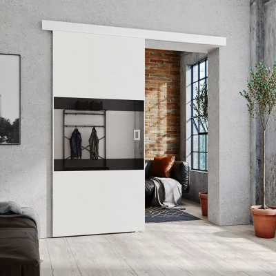 Posuvné interiérové dveře se zrcadlem OLIVERIO - 80 cm, bílé