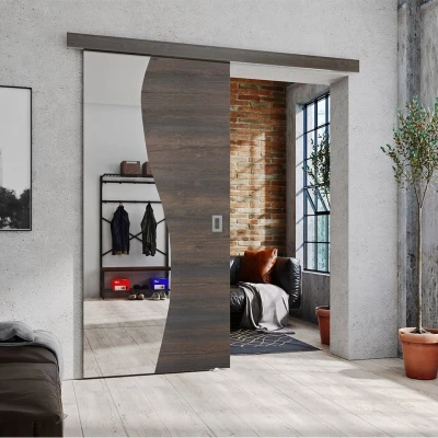 Posuvné interiérové dveře se zrcadlem MELCHOR - 90 cm, jasan tmavý