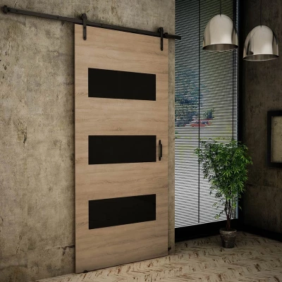 Posuvné interiérové dveře XAVIER 2 - 90 cm, černé / dub sonoma