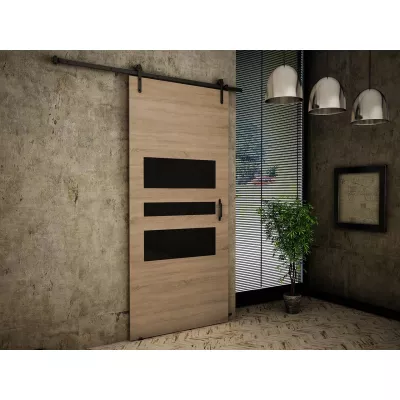 Posuvné interiérové dveře XAVIER 1 - 90 cm, černé / dub sonoma
