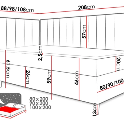Boxspringová jednolůžková postel 90x200 ROCIO 3 - bílá ekokůže / šedá, pravé provedení + topper ZDARMA
