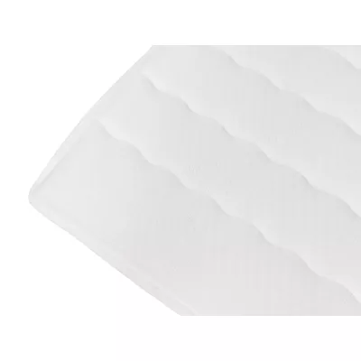 Kontinentální jednolůžková postel 90x200 RAMIRA 3 - bílá ekokůže / hnědá 1, pravé provedení + topper ZDARMA