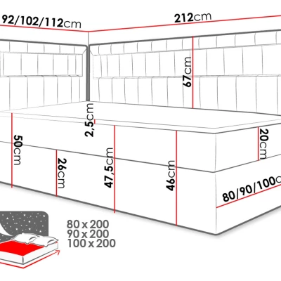 Kontinentální jednolůžková postel 90x200 RAMIRA 3 - bílá ekokůže / khaki, pravé provedení + topper ZDARMA