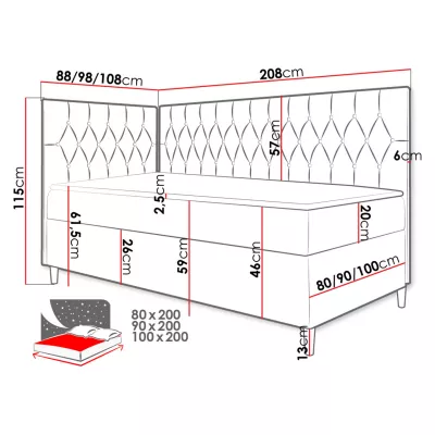 Boxspringová jednolůžková postel 90x200 PORFIRO 3 - bílá ekokůže / červená, pravé provedení + topper ZDARMA