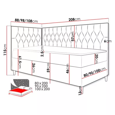 Boxspringová jednolůžková postel 90x200 PORFIRO 3 - bílá ekokůže / žlutá, pravé provedení + topper ZDARMA