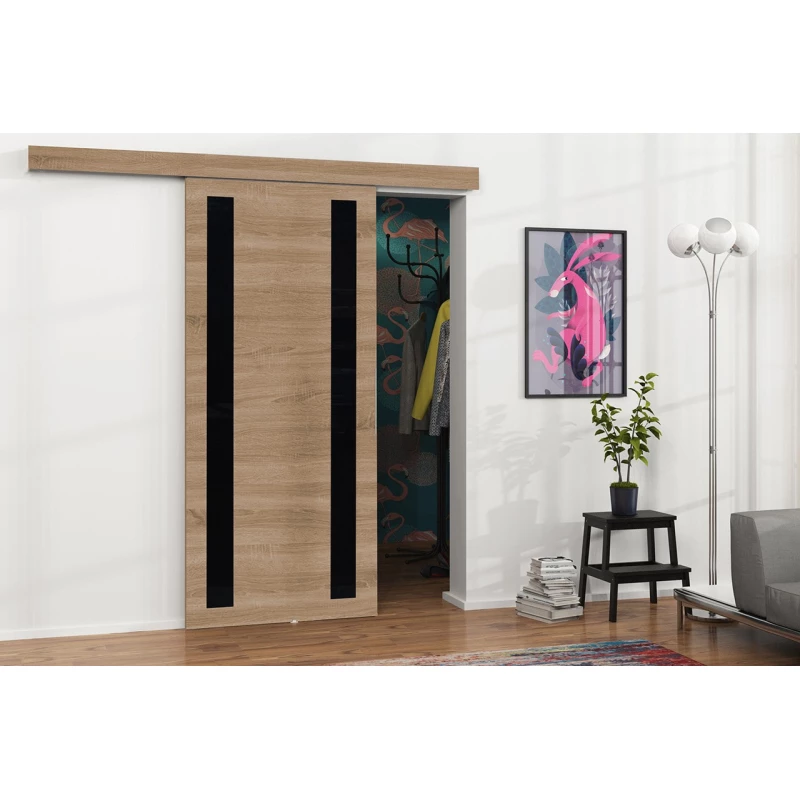 Posuvné interiérové dveře VIGRA 8 - 100 cm, černé / dub sonoma