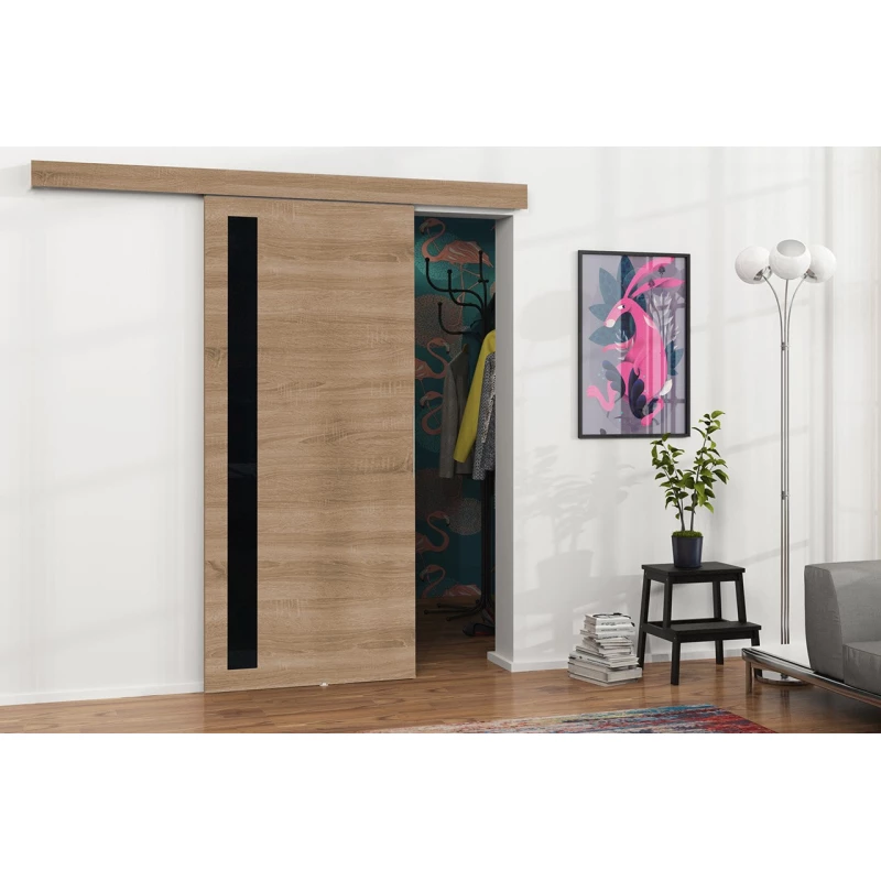 Posuvné interiérové dveře VIGRA 7 - 90 cm, černé / dub sonoma