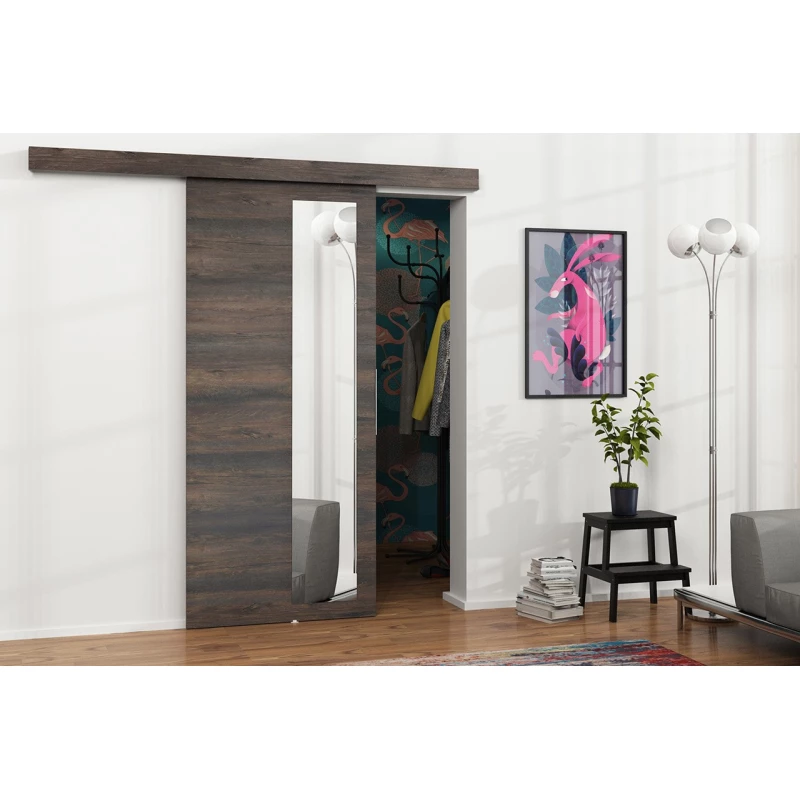 Posuvné interiérové dveře se zrcadlem VIGRA 5 - 90 cm, jasan tmavý