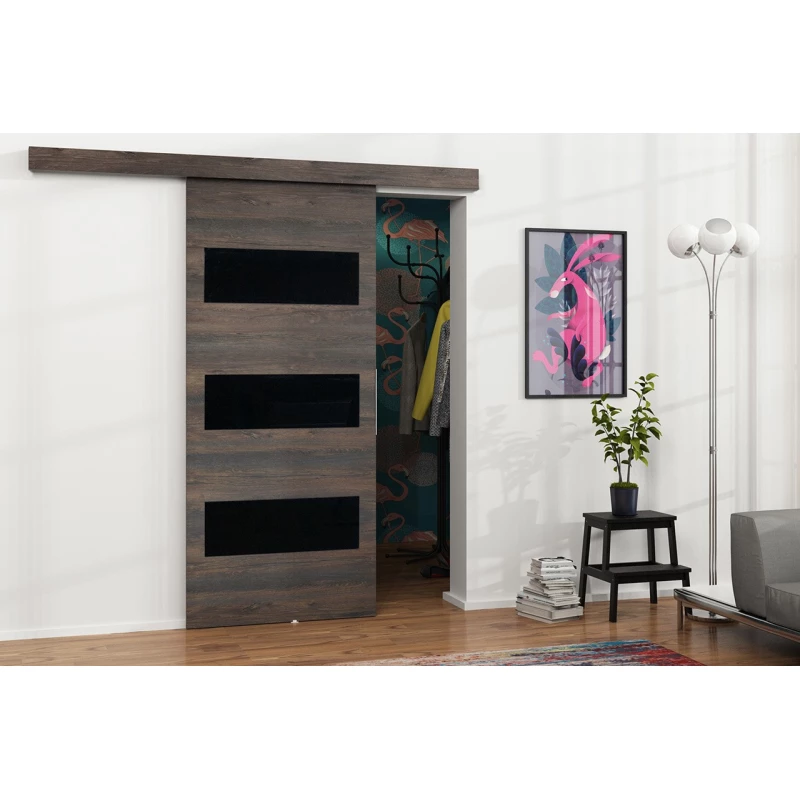 Posuvné interiérové dveře VIGRA 4 - 90 cm, černé / jasan tmavý