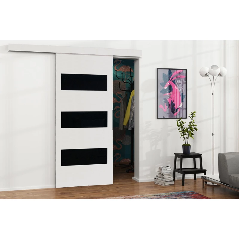 Posuvné interiérové dveře VIGRA 4 - 90 cm, černé / bílé
