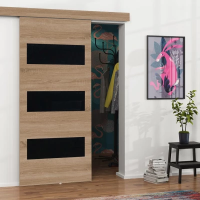 Posuvné interiérové dveře VIGRA 4 - 80 cm, černé / dub sonoma