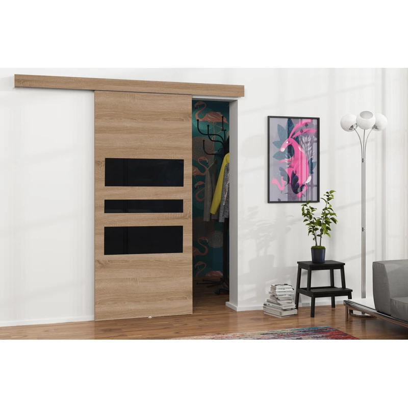 Posuvné interiérové dveře VIGRA 3 - 80 cm, černé / dub sonoma
