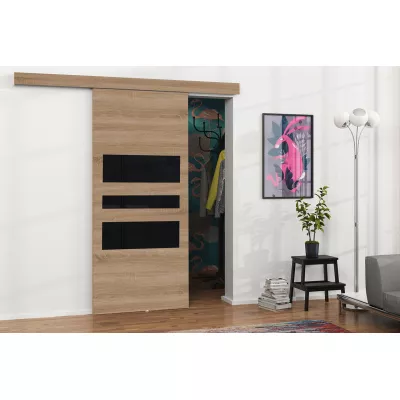 Posuvné interiérové dveře VIGRA 3 - 80 cm, černé / dub sonoma