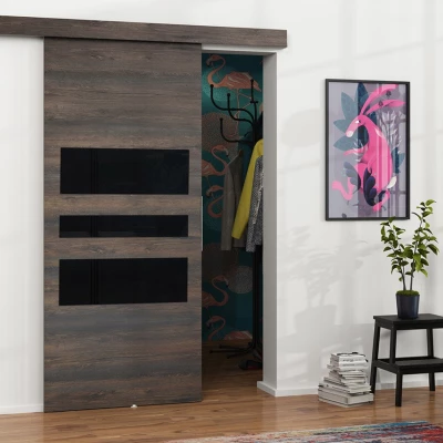 Posuvné interiérové dveře VIGRA 3 - 100 cm, černé / jasan tmavý