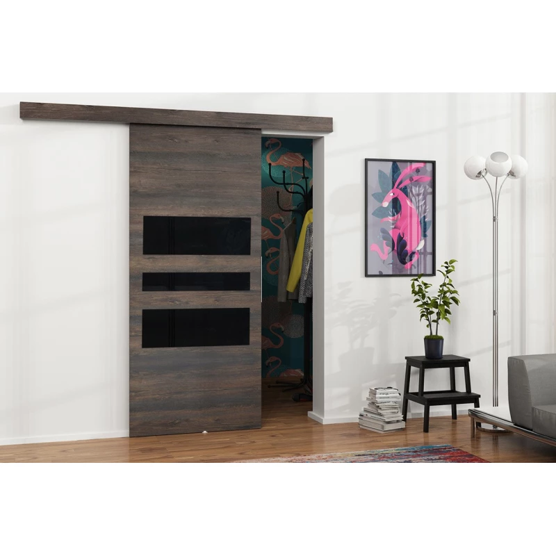 Posuvné interiérové dveře VIGRA 3 - 100 cm, černé / jasan tmavý