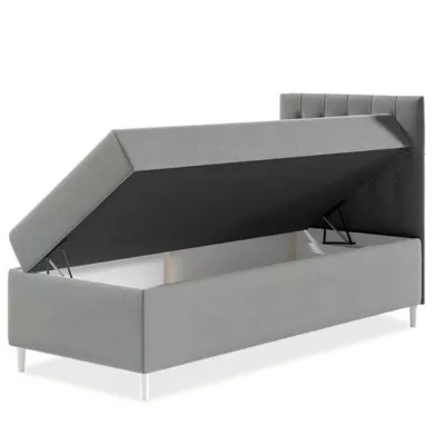 Boxspringová jednolůžková postel 90x200 PORFIRO 1 - bílá ekokůže / khaki, pravé provedení + topper ZDARMA