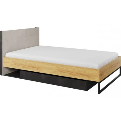 Jednolůžková postel se zásuvkou 120x200 cm SONRISA - ořech hickory / dub riviera / silk flow