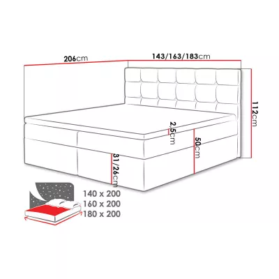 Boxpringová postel 160x200 CAROLA - tmavá šedá + topper ZDARMA