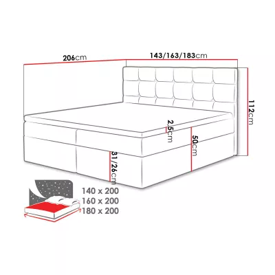 Boxspringová postel 160x200 CAROLA - tmavá šedá + topper ZDARMA