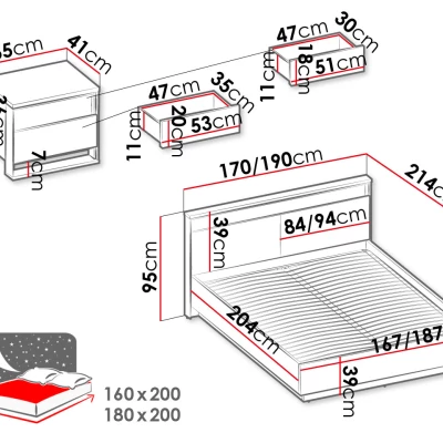Ložnicová sestava s postelí 180x200 FARN 2 - dub artisan / černá