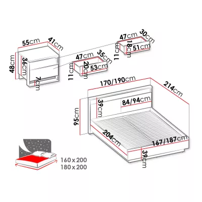 Ložnicová sestava s postelí 180x200 FARN 2 - dub artisan / černá