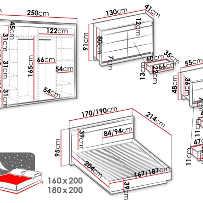 Ložnicová sestava s postelí 180x200 FARN 1 - dub artisan / černá