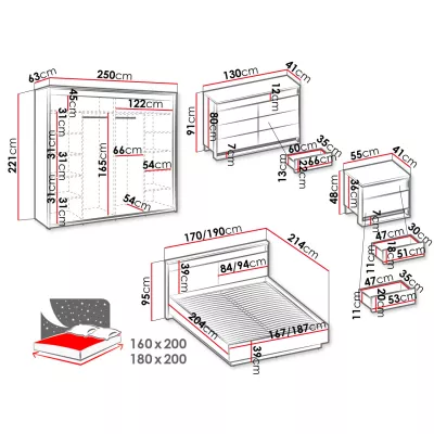 Ložnicová sestava s postelí 180x200 FARN 1 - dub artisan / černá